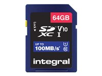 Integral - Carte mémoire flash - 64 Go - Video Class V10 / UHS-I U1 / Class10 - SDXC UHS-I INSDX64G-100V10