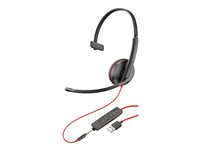 Poly Blackwire 3215 - Blackwire 3200 Series - micro-casque - sur-oreille - filaire - Suppresseur de bruit actif - jack 3,5mm, USB-A - noir - Certifié Skype, Certifié Avaya, certifié Cisco Jabber 80S06A6